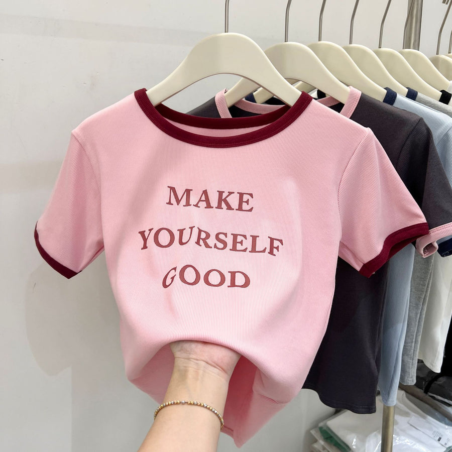 Women's Pure Color Letter Print Tee Women's Pure Color Letter Print Tee