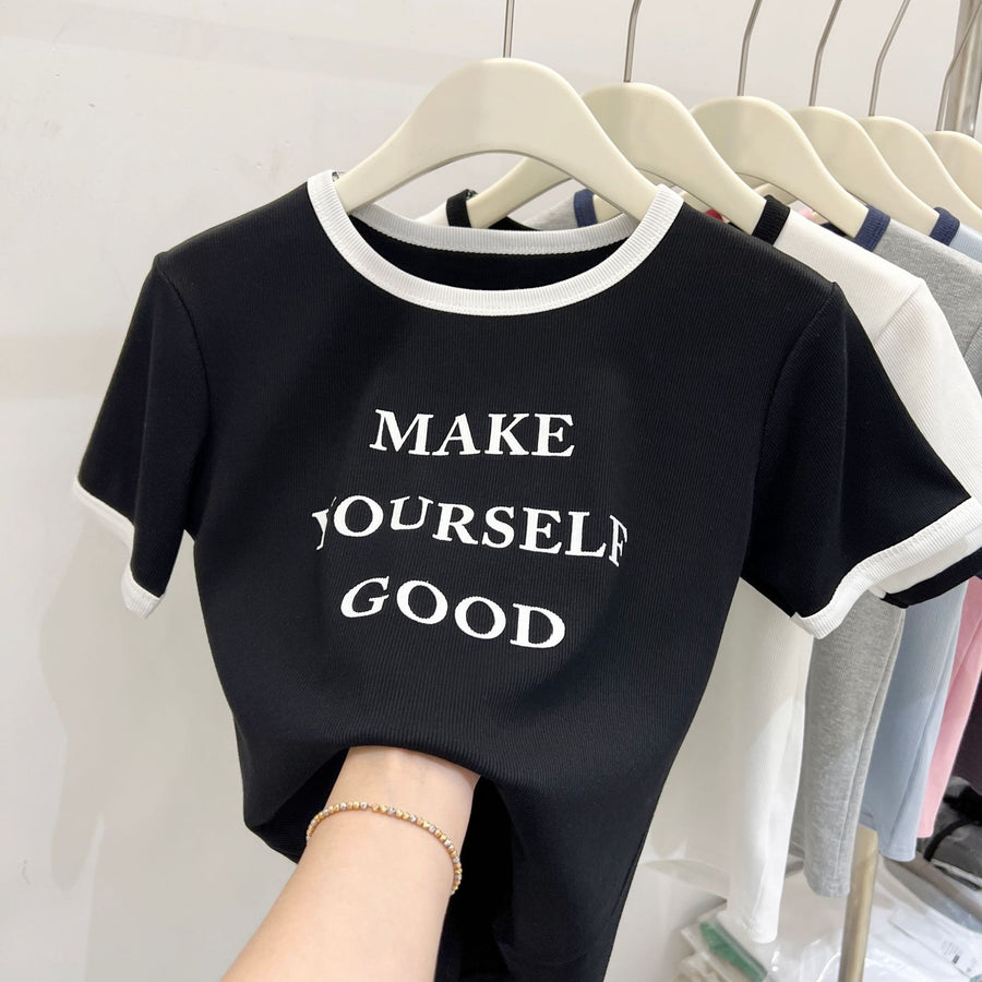 Women's Pure Color Letter Print Tee Women's Pure Color Letter Print Tee