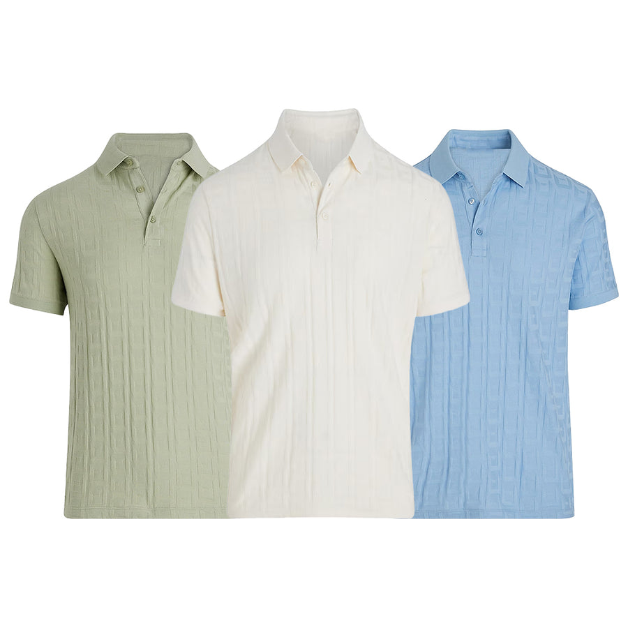 Men's Texture Jacquard Knitted Pure Color Golf Polo Men's Texture Jacquard Knitted Pure Color Golf Polo