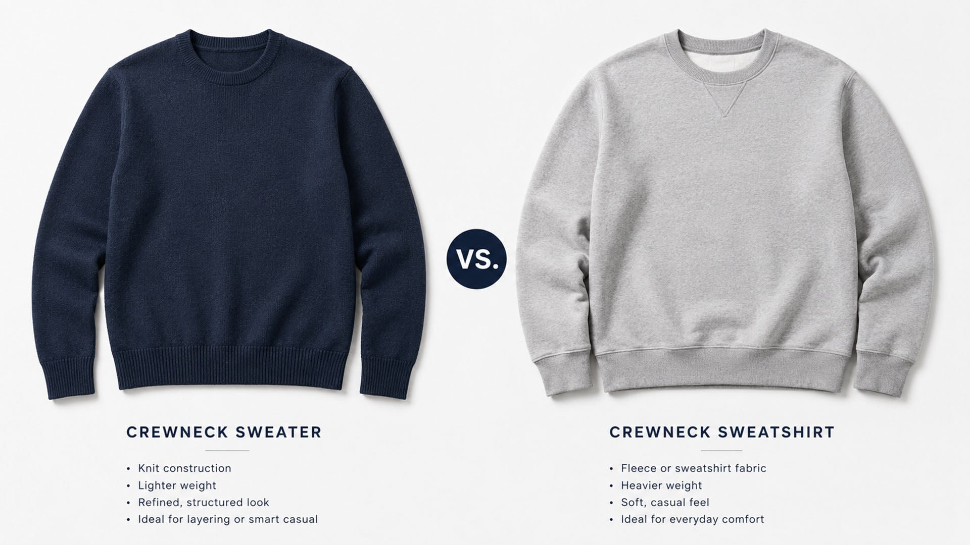 Crewneck Sweater vs Crewneck Sweatshirt: Fabric, Season and Product Positioning