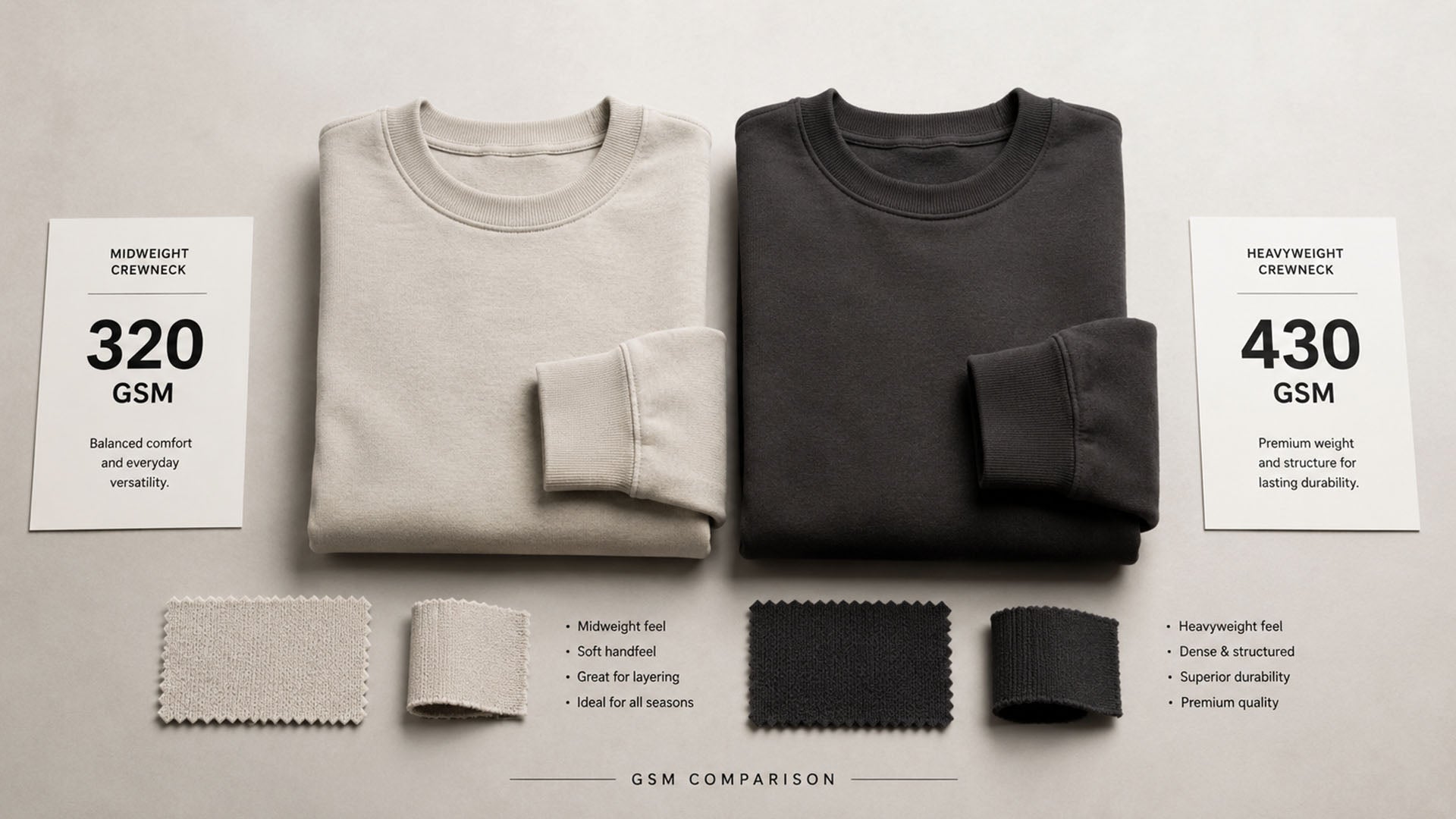 Midweight vs Heavyweight Crewneck Sweatshirts: GSM Guide for Brands