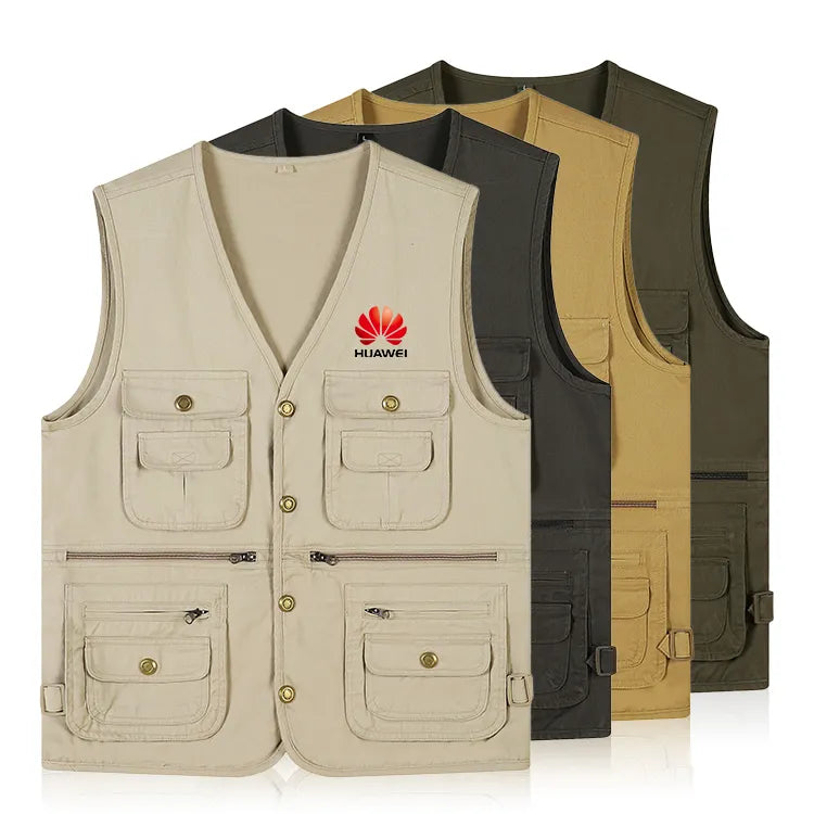 Fishing Vest 2025 Men’s Multi-Pocket Outdoor Fishing & Work Vest — Breathable Tooling Travel Photo Vest (OEM Custom Logo)