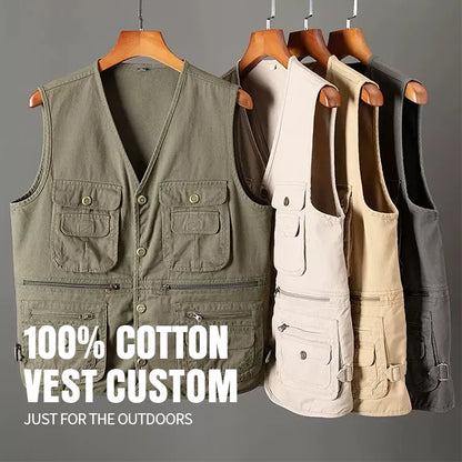 Fishing Vest 2025 Men’s Multi-Pocket Outdoor Fishing & Work Vest — Breathable Tooling Travel Photo Vest (OEM Custom Logo)
