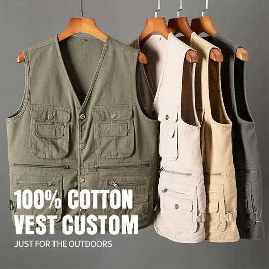 Fishing Vest 2025 Men’s Multi-Pocket Outdoor Fishing & Work Vest — Breathable Tooling Travel Photo Vest (OEM Custom Logo)