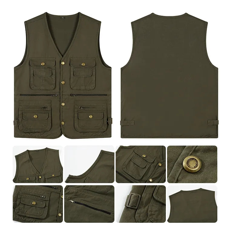 Fishing Vest 2025 Men’s Multi-Pocket Outdoor Fishing & Work Vest — Breathable Tooling Travel Photo Vest (OEM Custom Logo)