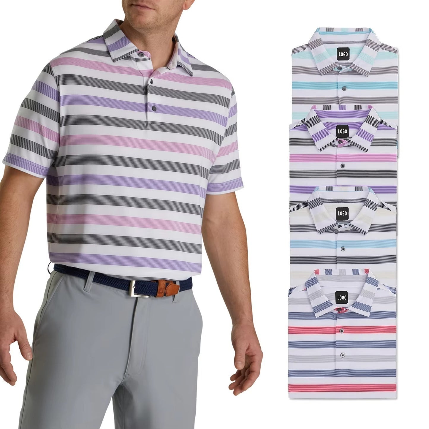 Men's Striped Print Golf Polo