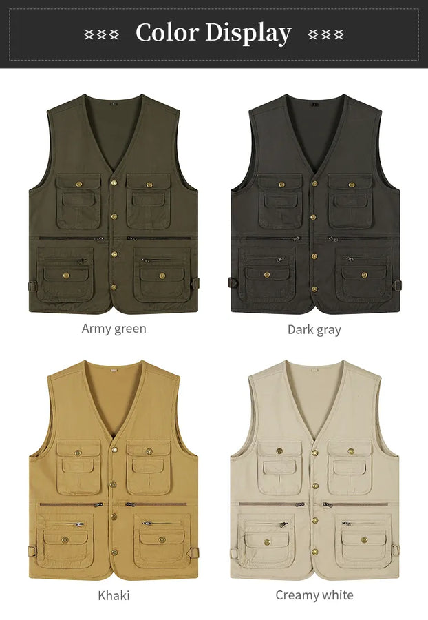 Fishing Vest 2025 Men’s Multi-Pocket Outdoor Fishing & Work Vest — Breathable Tooling Travel Photo Vest (OEM Custom Logo)