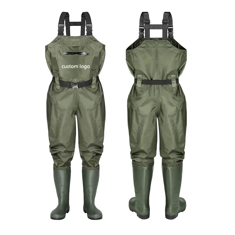 Fishing Bibs Unisex 5-Ply / 4-Layer PVC Chest Waders - Waterproof Zip Option, Custom Logo Ready