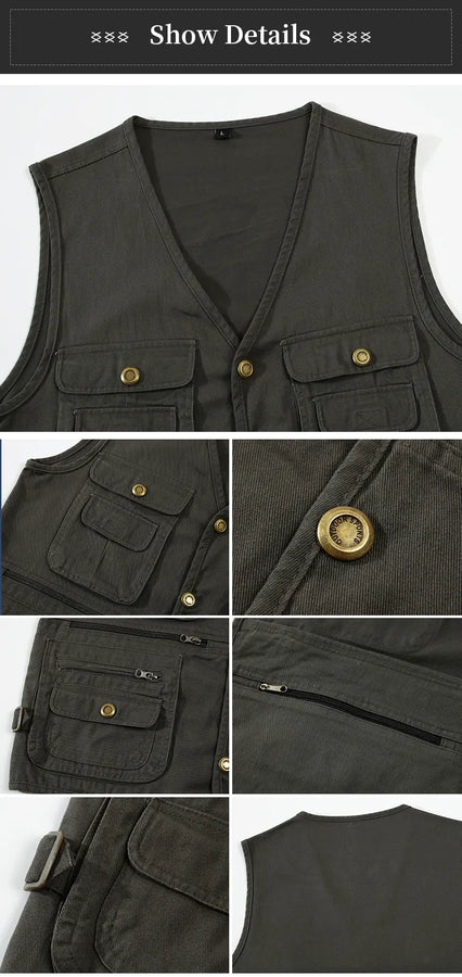 Fishing Vest 2025 Men’s Multi-Pocket Outdoor Fishing & Work Vest — Breathable Tooling Travel Photo Vest (OEM Custom Logo)