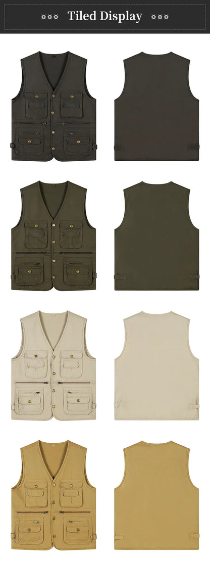 Fishing Vest 2025 Men’s Multi-Pocket Outdoor Fishing & Work Vest — Breathable Tooling Travel Photo Vest (OEM Custom Logo)