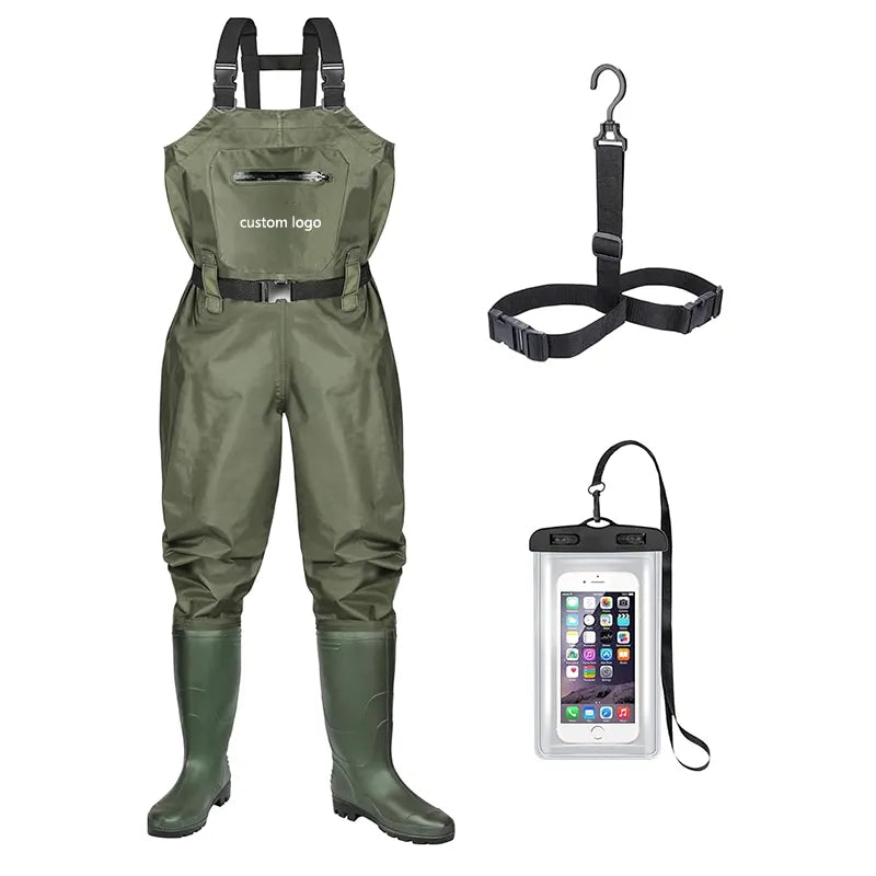 Fishing Bibs Unisex 5-Ply / 4-Layer PVC Chest Waders - Waterproof Zip Option, Custom Logo Ready