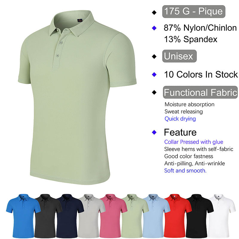 Blue Golf Polo | 175gsm Nylon/Spandex Piqué, Quick-Dry, Soft & Anti-Pilling, OEM