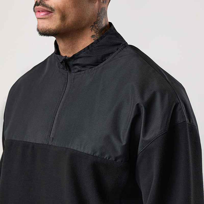 Custom 1/4 zip black pullover with Contrast Yoke and Zip Pockets
