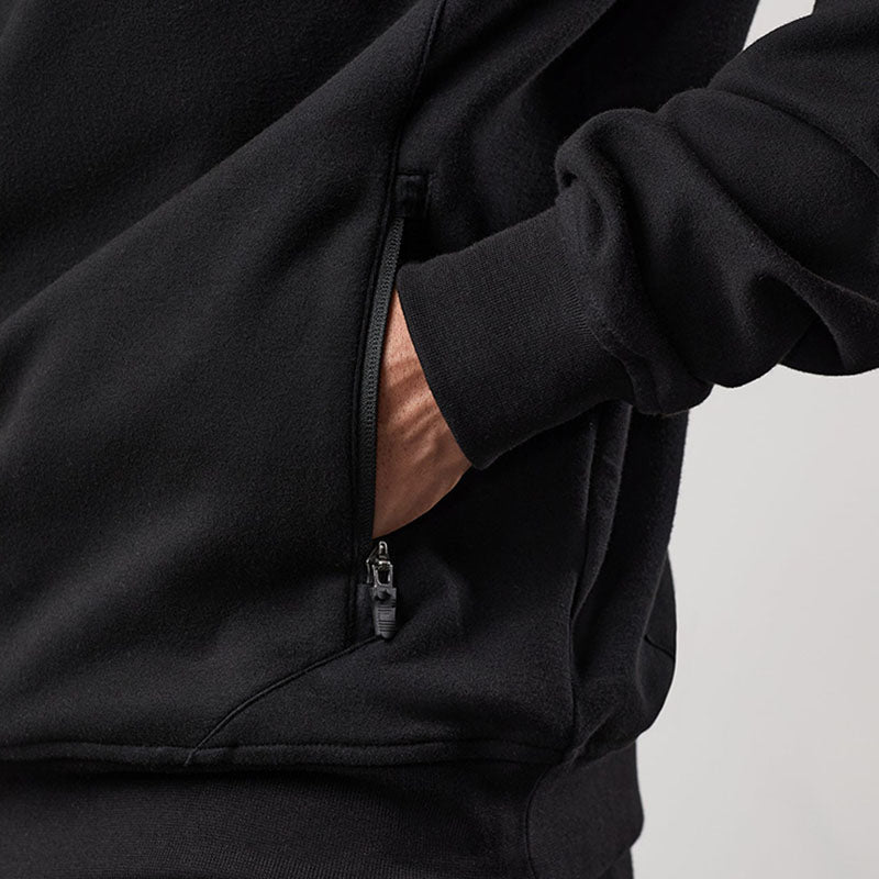 Custom 1/4 zip black pullover with Contrast Yoke and Zip Pockets
