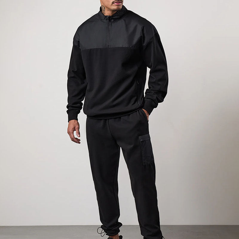 Custom 1/4 zip black pullover with Contrast Yoke and Zip Pockets