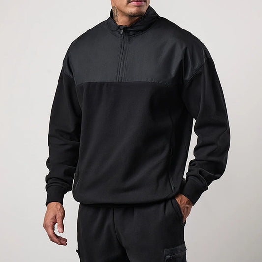 Custom 1/4 zip black pullover with Contrast Yoke and Zip Pockets