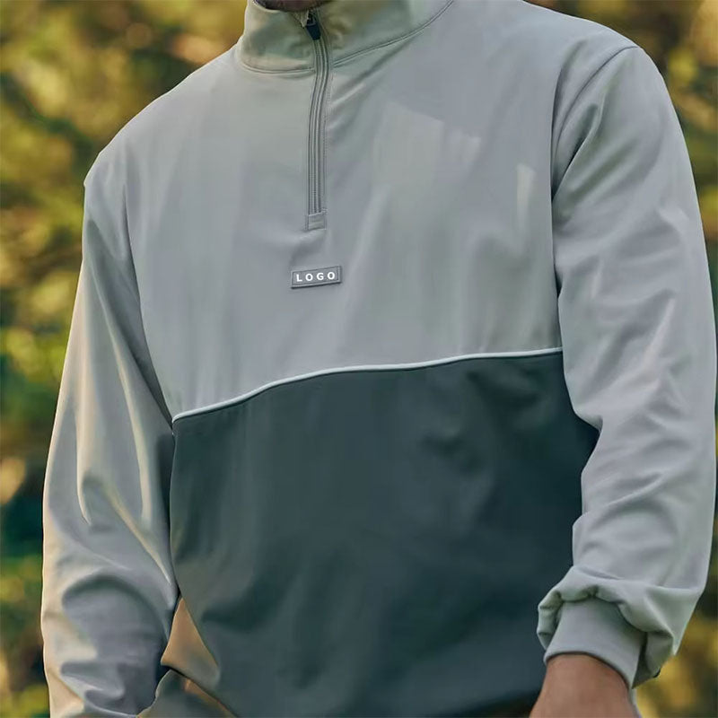 Custom 1/4 zip golf pullover mens with Two-Tone Color Blocking