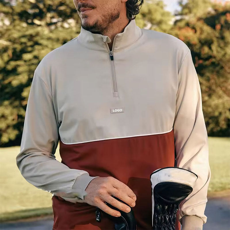 Custom 1/4 zip golf pullover mens with Two-Tone Color Blocking