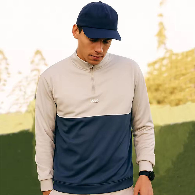Custom 1/4 zip golf pullover mens with Two-Tone Color Blocking