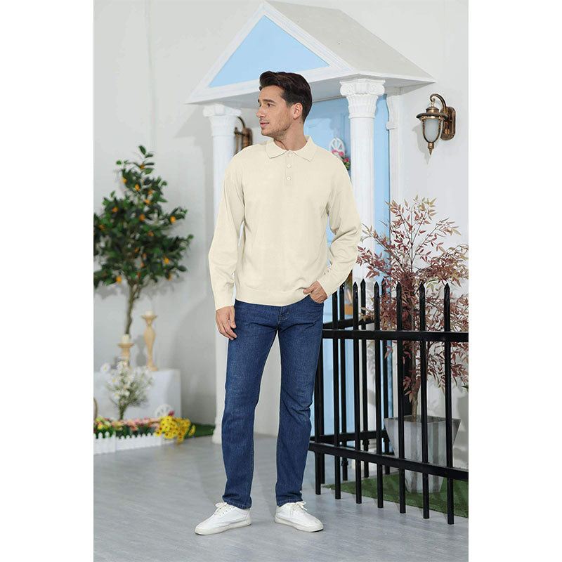 Custom 3XL Golf Polo in Cream Long-Sleeve Anti-Pilling Knit