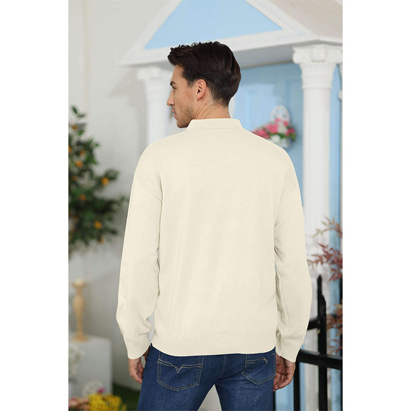 Custom 3XL Golf Polo in Cream Long-Sleeve Anti-Pilling Knit