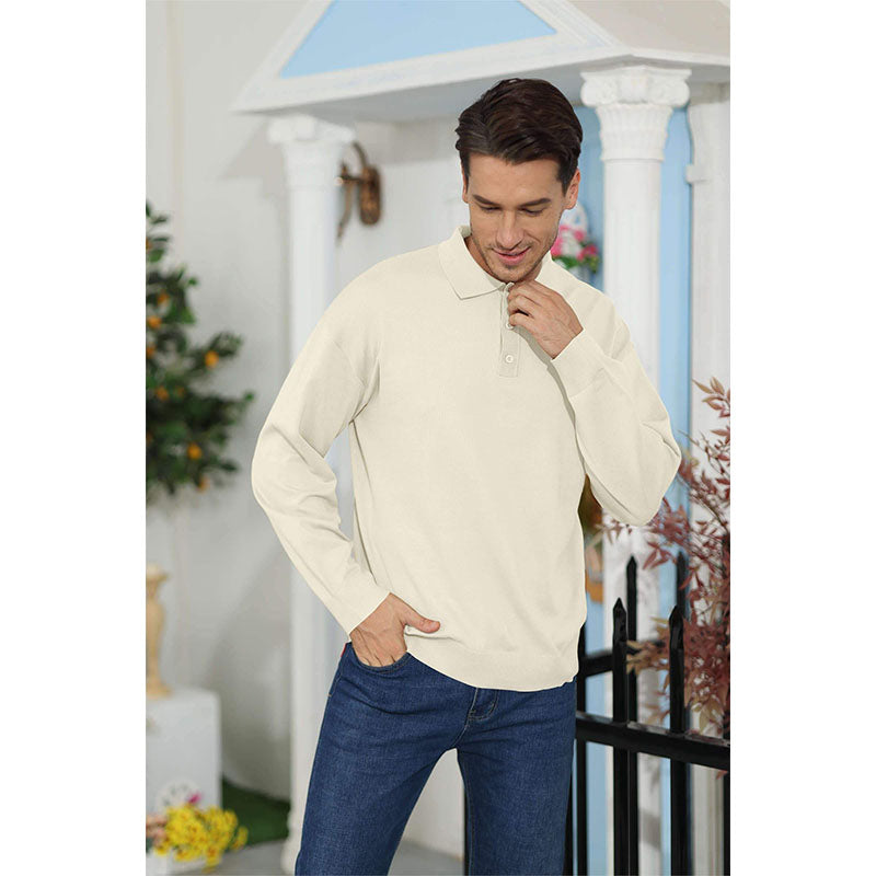 Custom 3XL Golf Polo in Cream Long-Sleeve Anti-Pilling Knit