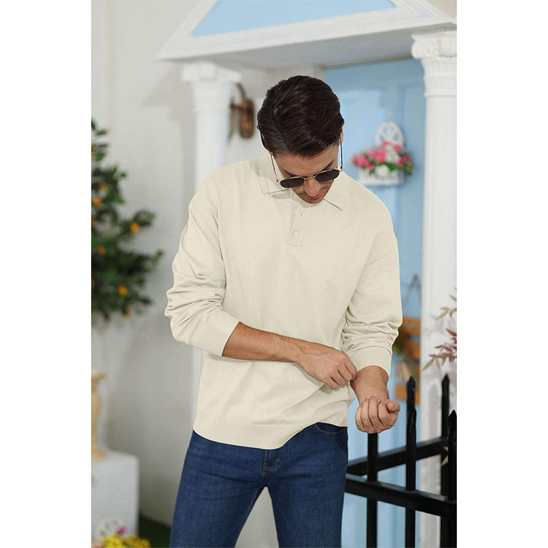 Custom 3XL Golf Polo in Cream Long-Sleeve Anti-Pilling Knit
