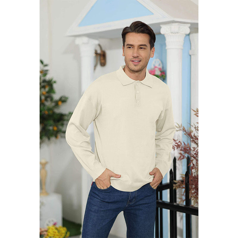 Custom 3XL Golf Polo in Cream Long-Sleeve Anti-Pilling Knit