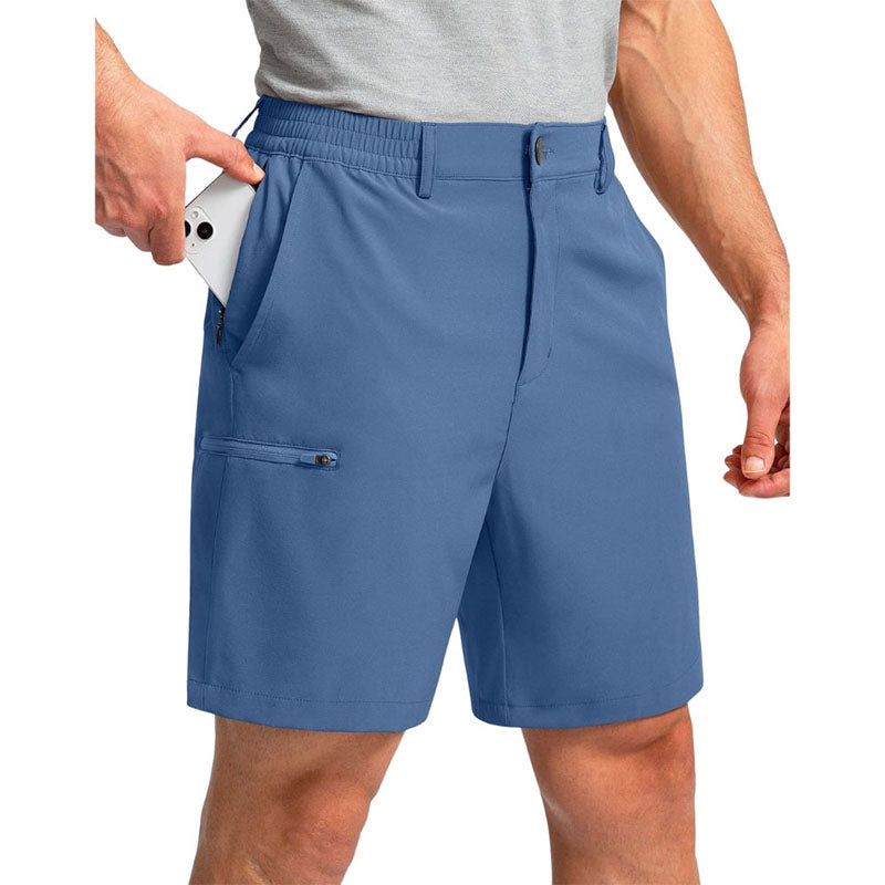 Custom 6 Inch Inseam Golf Shorts with Elastic Waist and Zip Pocket