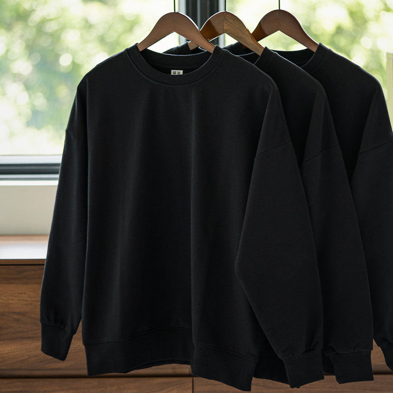Custom Black Cotton Fleece Crewneck Sweatshirt Manufacturer