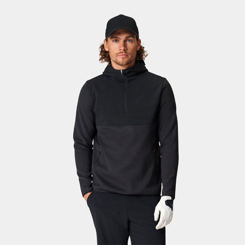Custom 430 GSM Black Quarter-Zip Golf Hoodie with Zip Pockets