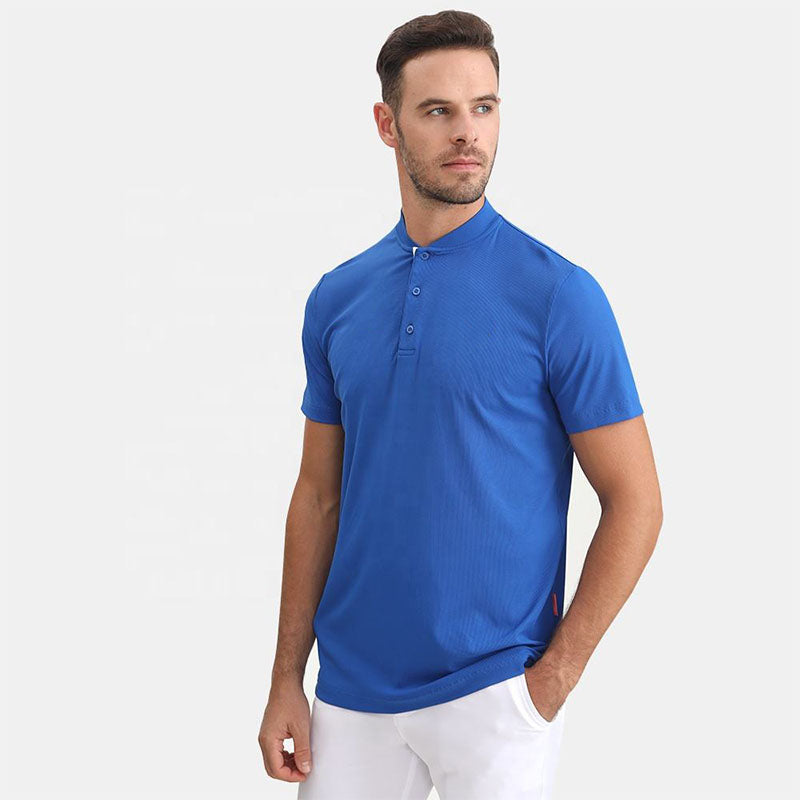Custom Blue Golf Polo Shirts with Contrast Collar Detail