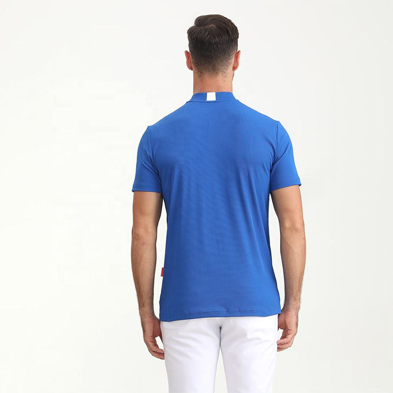 Custom Blue Golf Polo Shirts with Contrast Collar Detail