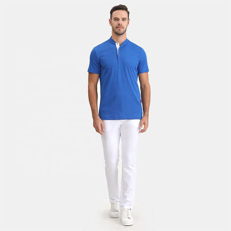 Custom Blue Golf Polo Shirts with Contrast Collar Detail