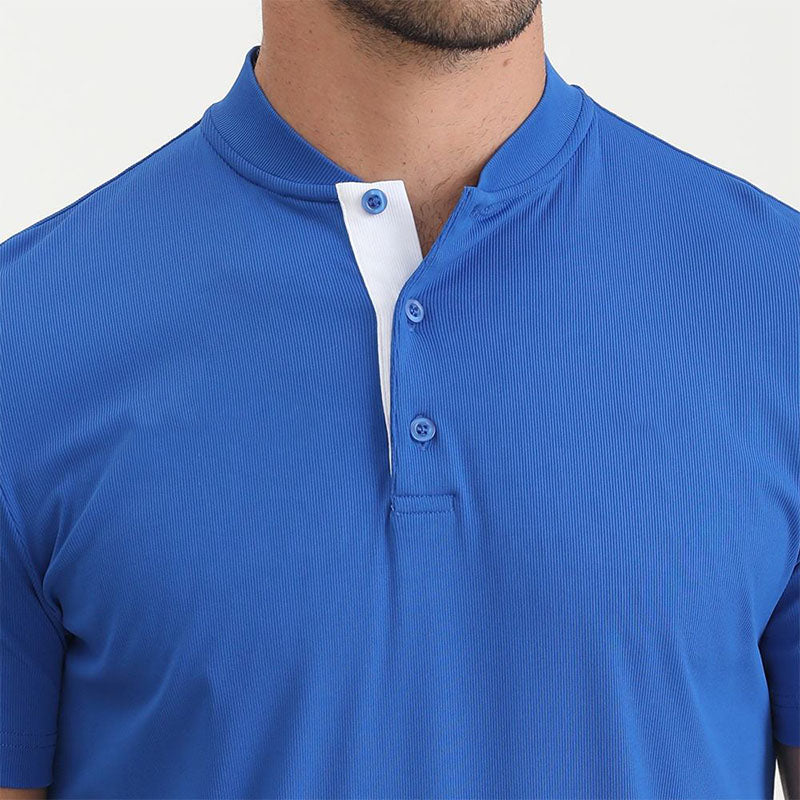 Custom Blue Golf Polo Shirts with Contrast Collar Detail