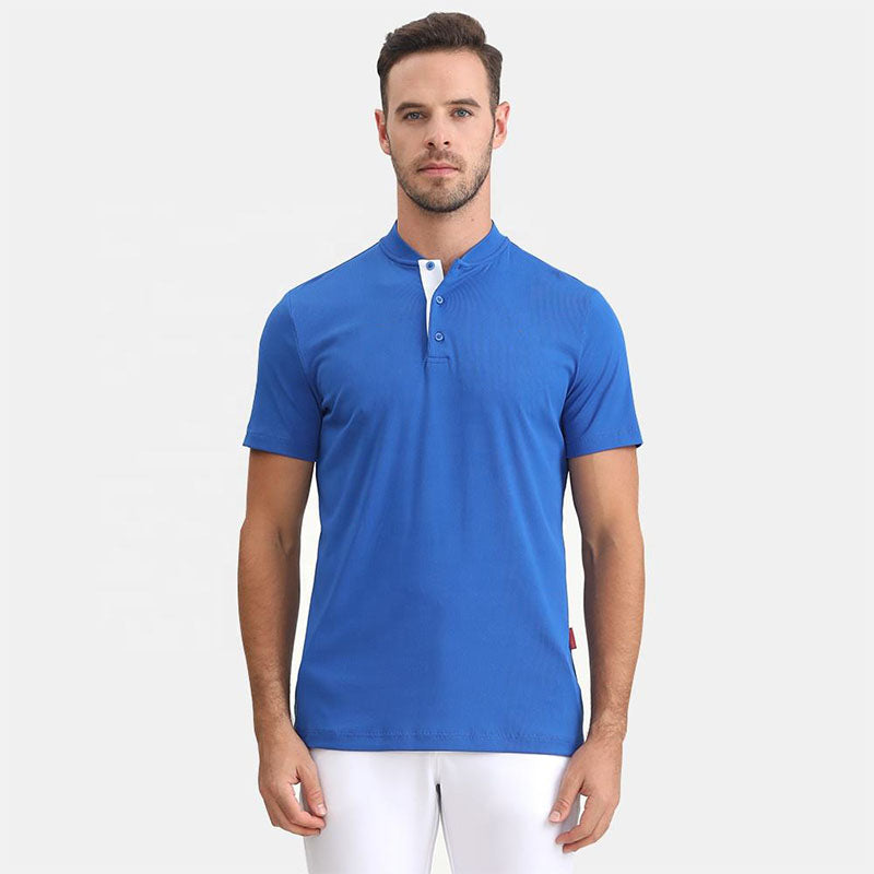 Custom Blue Golf Polo Shirts with Contrast Collar Detail