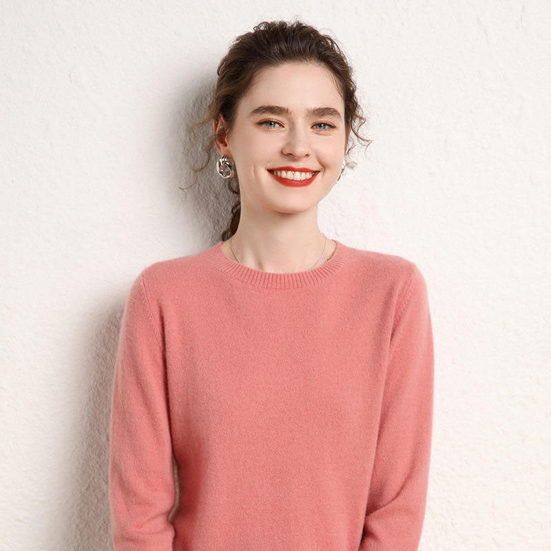 Custom Cashmere Crewneck Sweater in Fine-Gauge Beige Knit