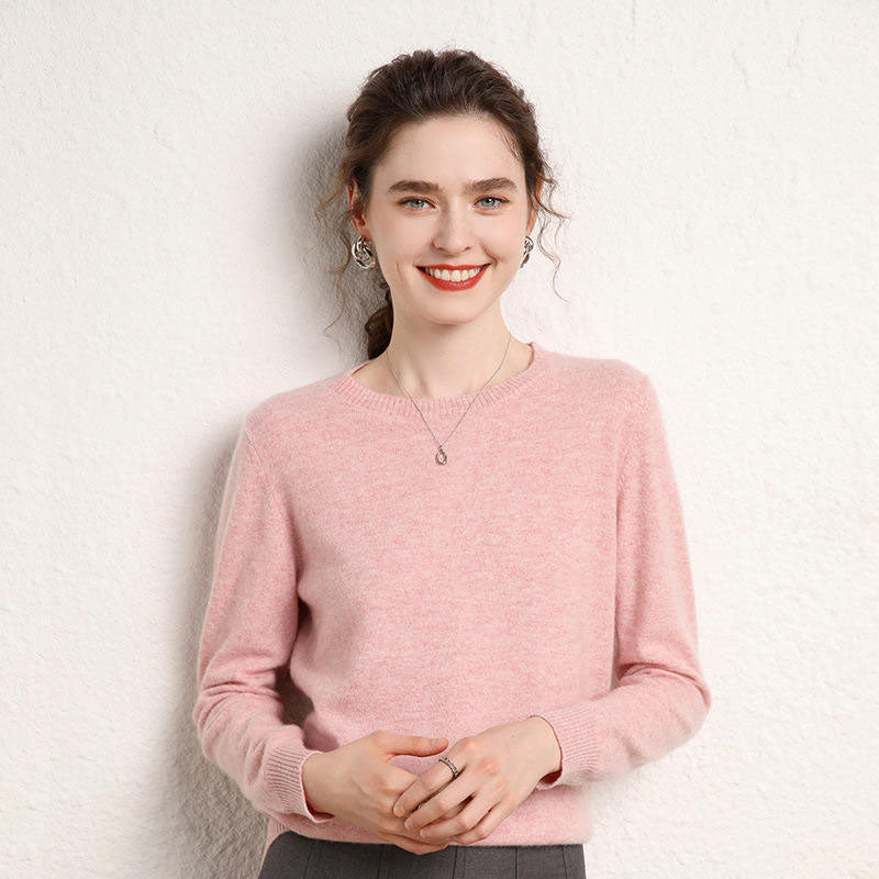 Custom Cashmere Crewneck Sweater in Fine-Gauge Beige Knit