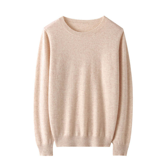 Custom Cashmere Crewneck Sweater in Fine-Gauge Beige Knit