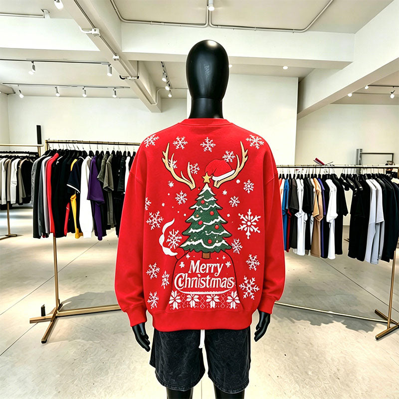 Custom Christmas Sweatshirt Crewneck in 380 GSM Cotton with Reindeer Graphic
