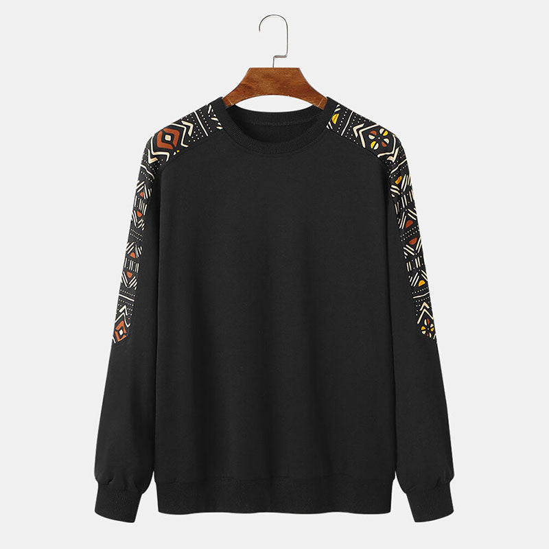 Custom Crewnecks for Men with Printed Shoulder Panels in Cotton Fleece