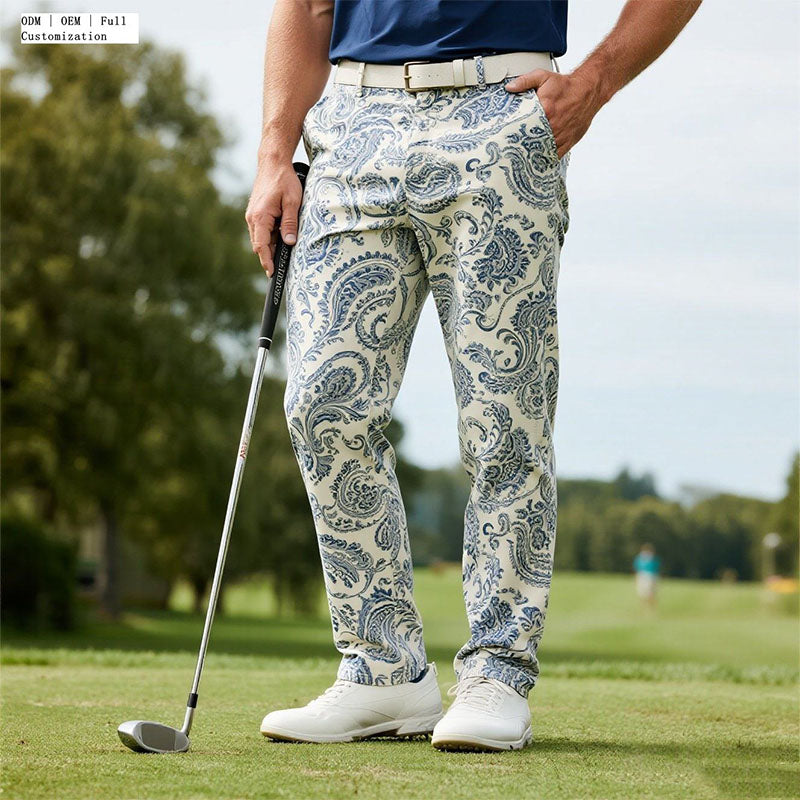 Custom Five Pocket Golf Pants with Tonal Print for Men