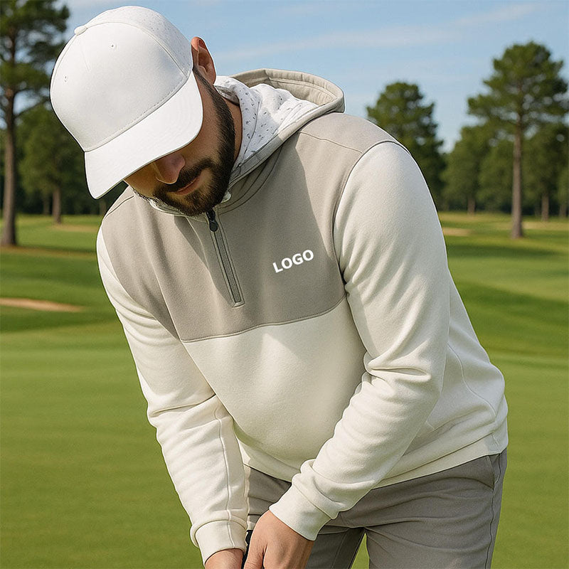 Custom Full Zip Golf Hoodie in 220 GSM Contrast Panel Jersey