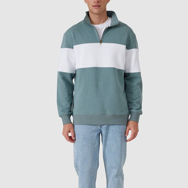 Custom fuzzy 1 4 zip pullover mens with Wide Color-Block Panel