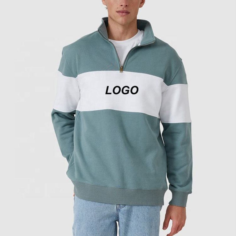 Custom fuzzy 1 4 zip pullover mens with Wide Color-Block Panel
