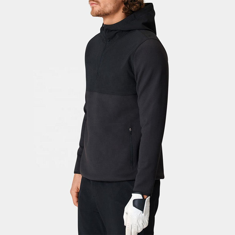 Custom Golf Hoodie Black with Concealed Zip Pockets
