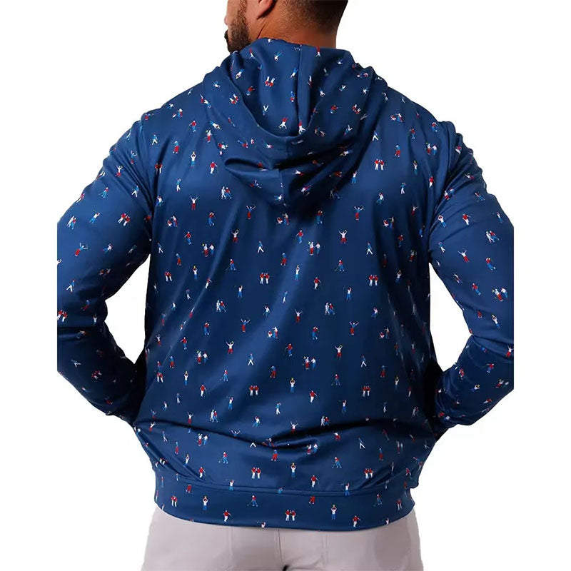 Custom Golf Hoodie for Men with Golfer Print and Quarter Zip