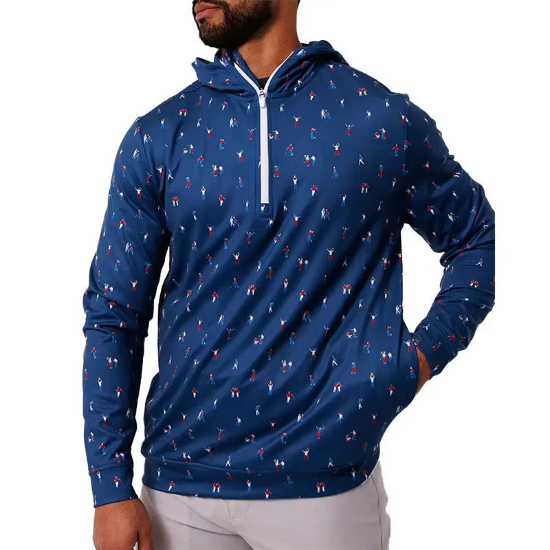 Custom Golf Hoodie for Men with Golfer Print and Quarter Zip