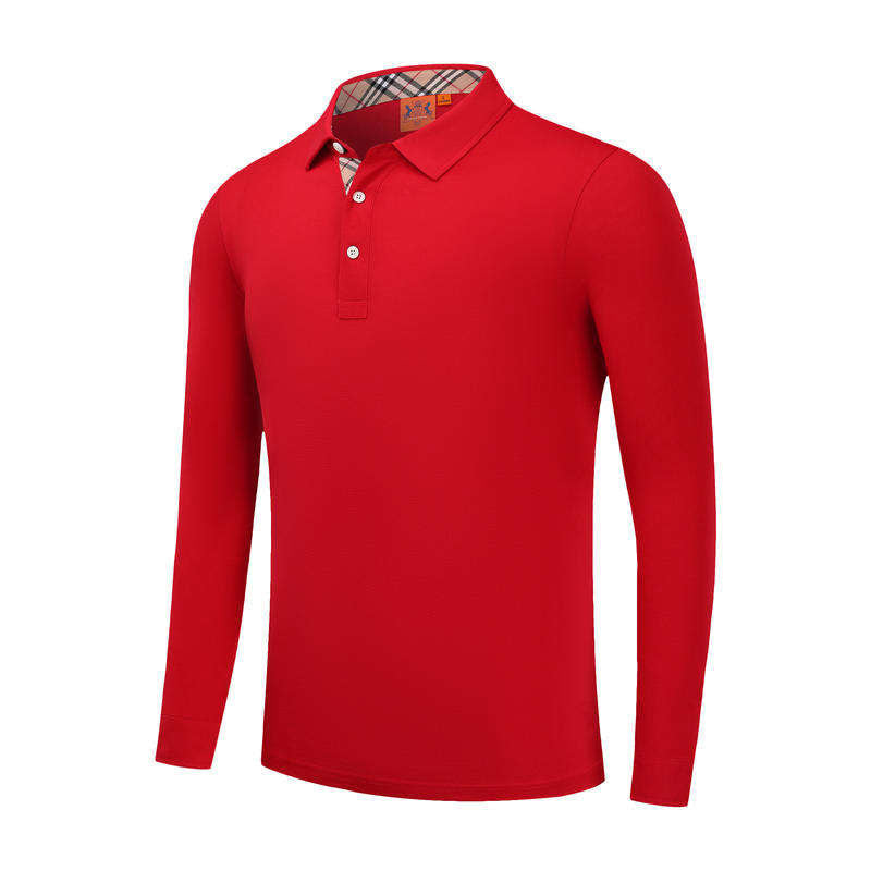 Custom Golf Polo Long Sleeve with Plaid Collar and Placket Trim