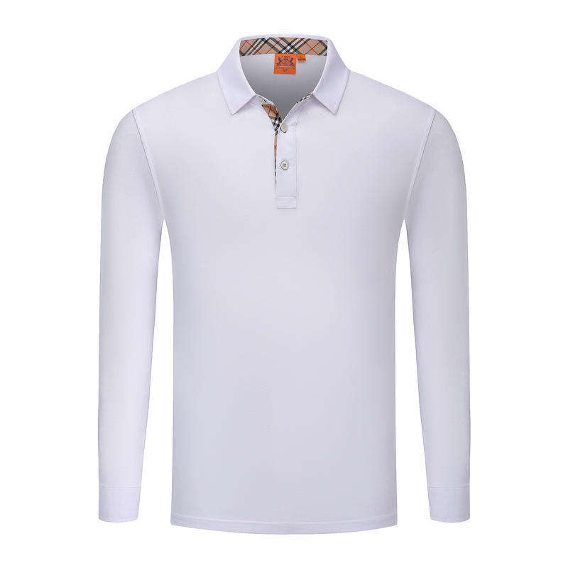 Custom Golf Polo Long Sleeve with Plaid Collar and Placket Trim